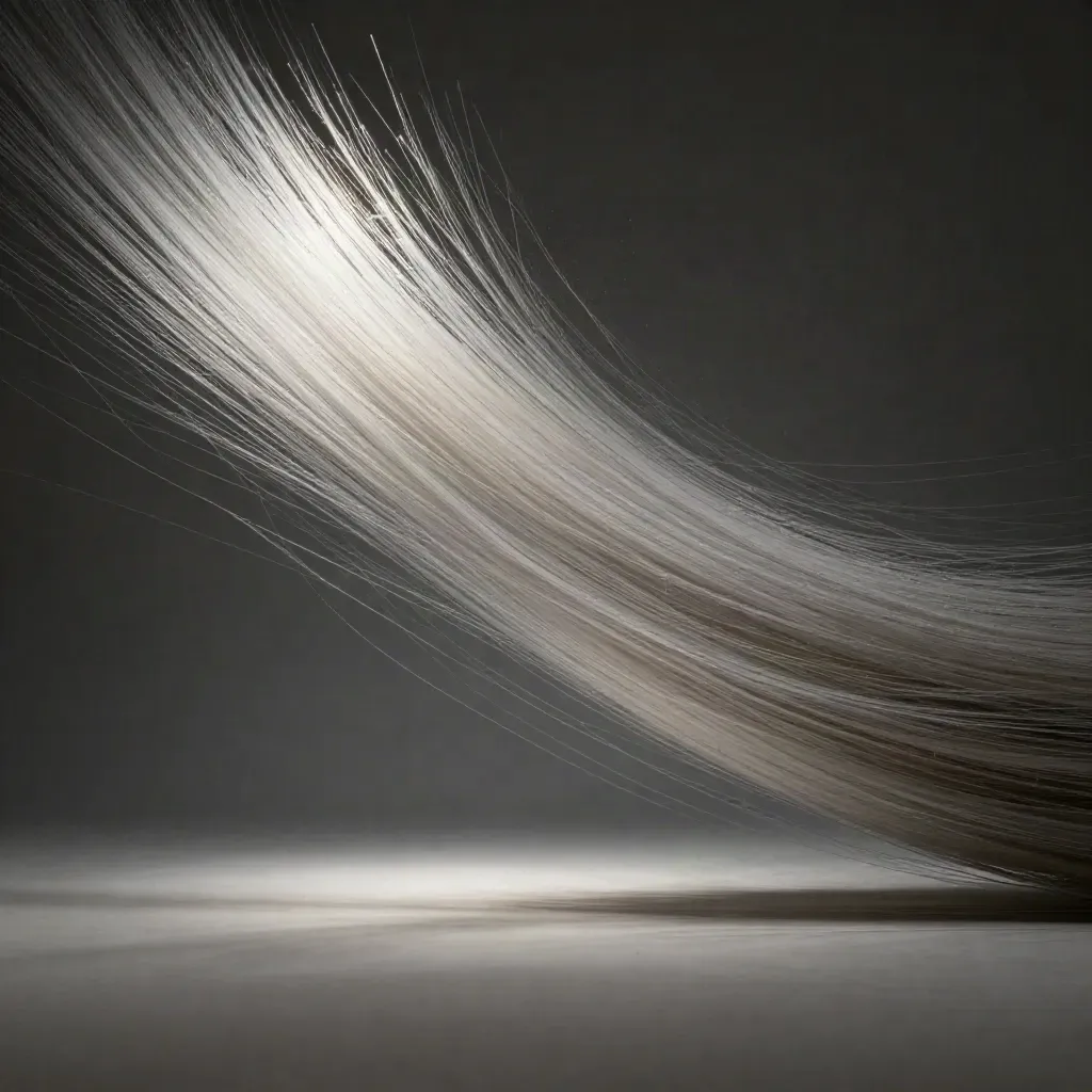 Silver filaments bloom in graphite haze with open space for copy.